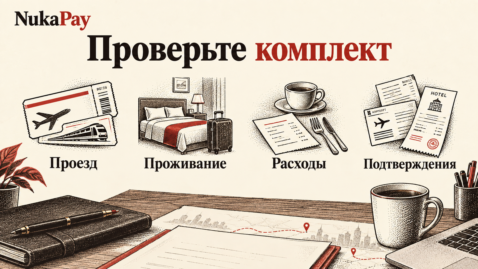 Проверьте комплект: Проезд, Проживание, Расходы, Подтверждения