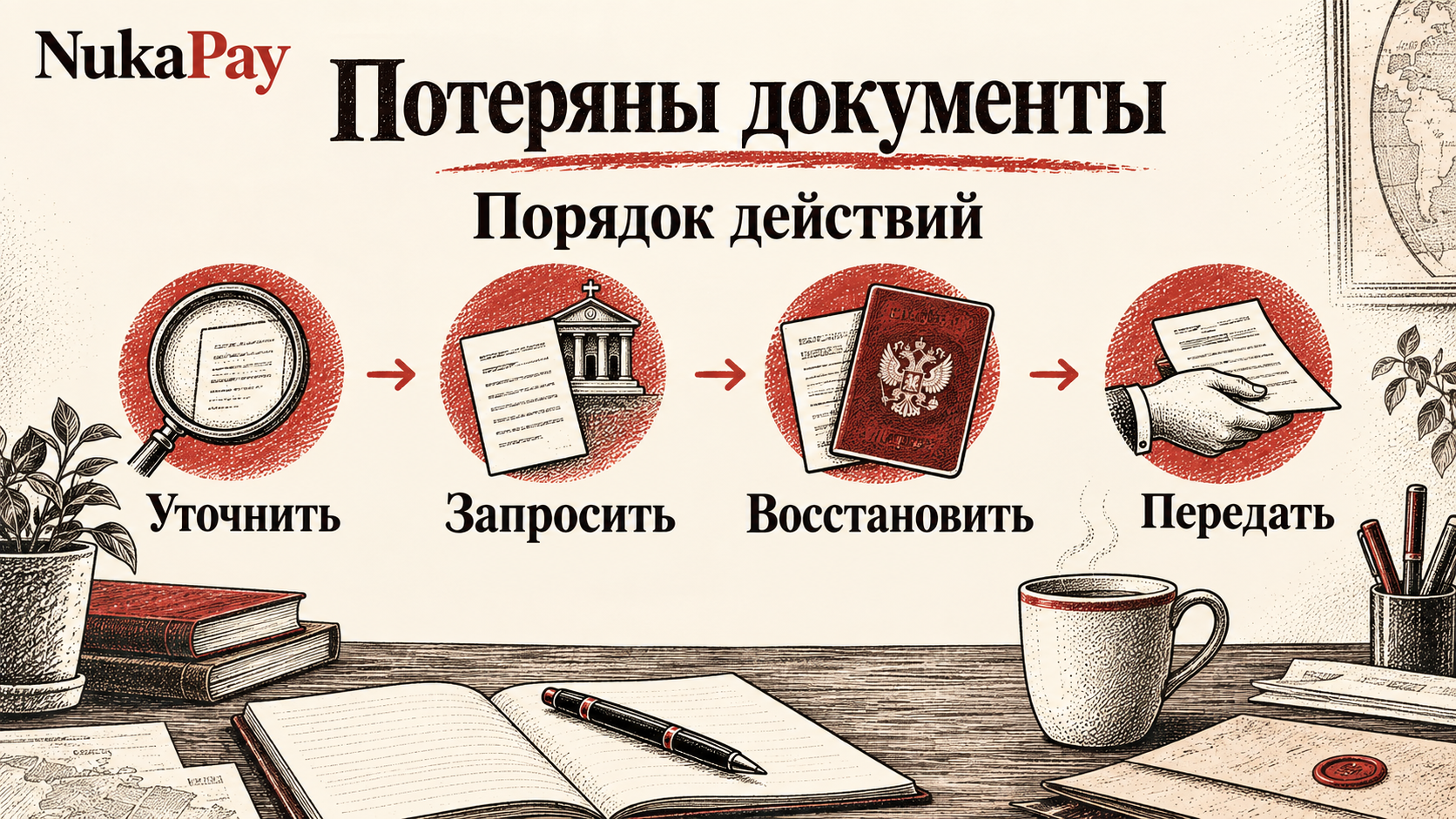 Порядок действий: Уточнить, Запросить, Восстановить, Передать