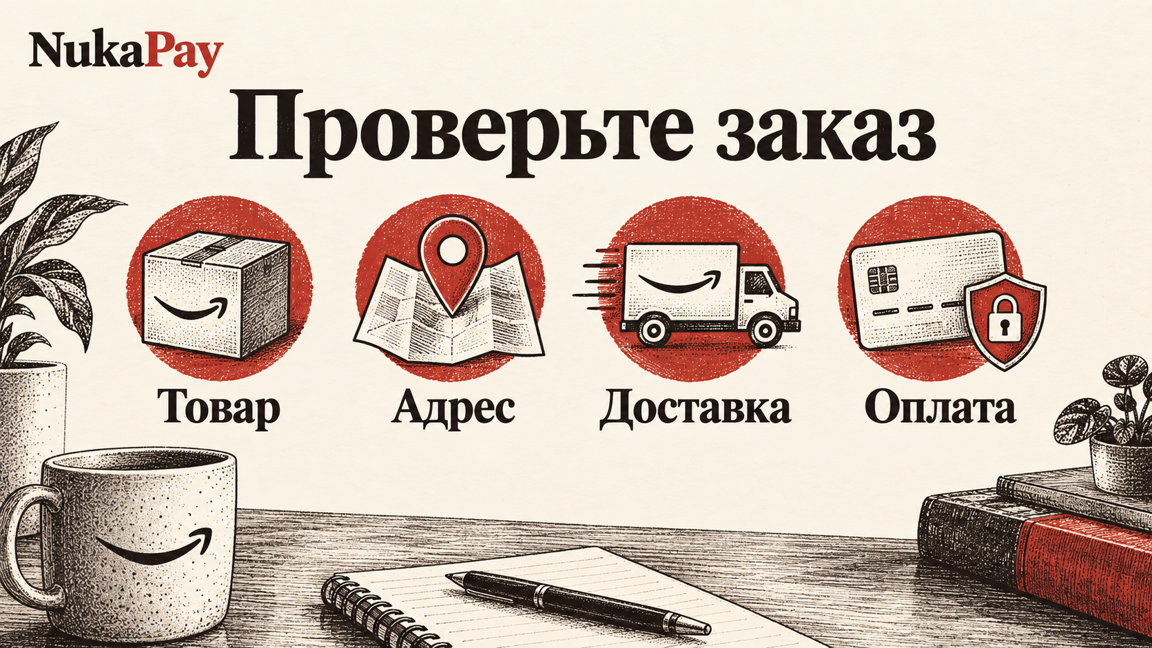 Проверьте заказ: Товар, Адрес, Доставка, Оплата