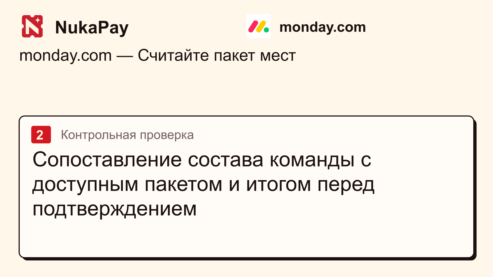 monday.com: Сопоставление состава команды с доступным пакетом и итогом перед подтверждением