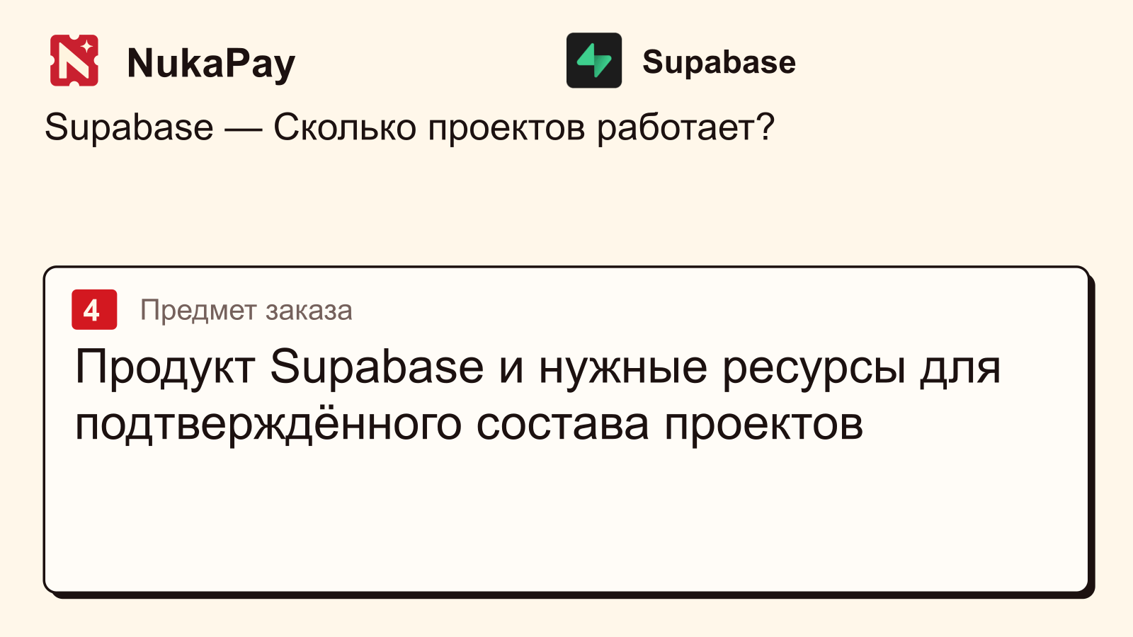 Supabase: Продукт Supabase и нужные ресурсы для подтверждённого состава проектов
