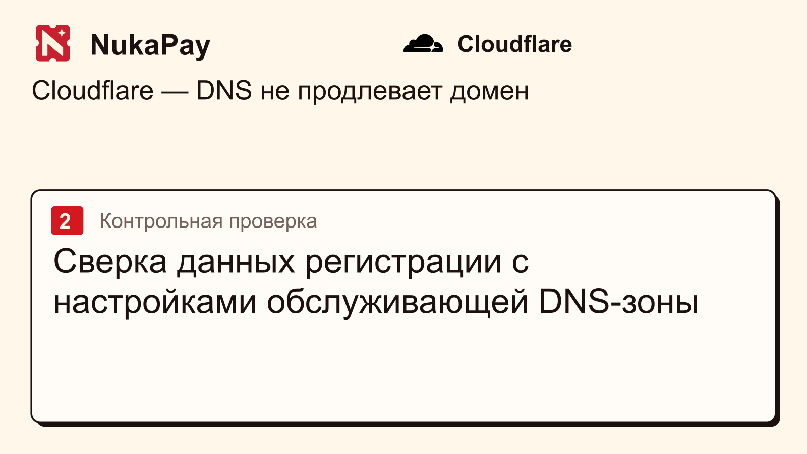 Cloudflare: Сверка данных регистрации с настройками обслуживающей DNS-зоны