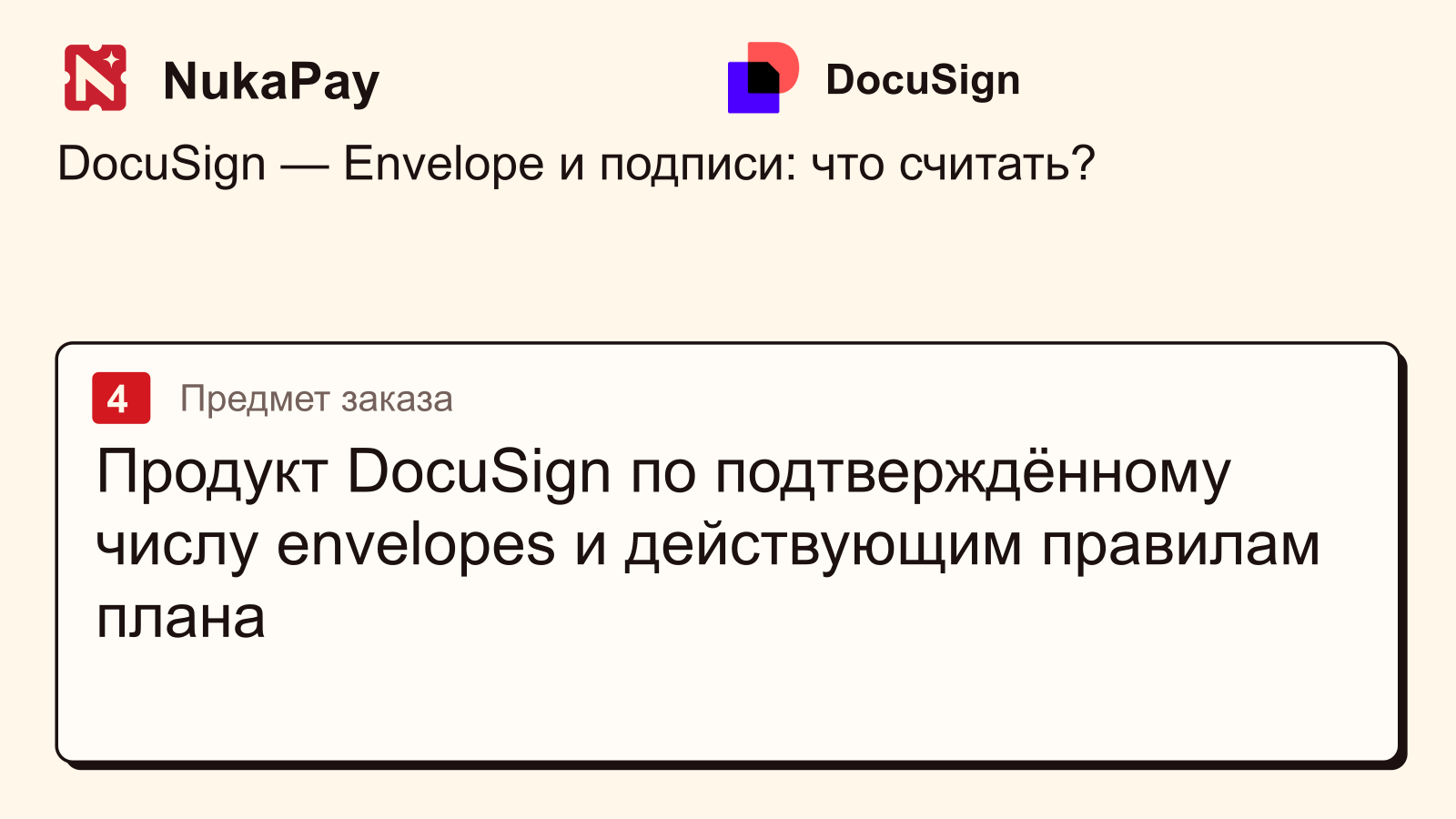 DocuSign: Продукт DocuSign по подтверждённому числу envelopes и действующим правилам плана